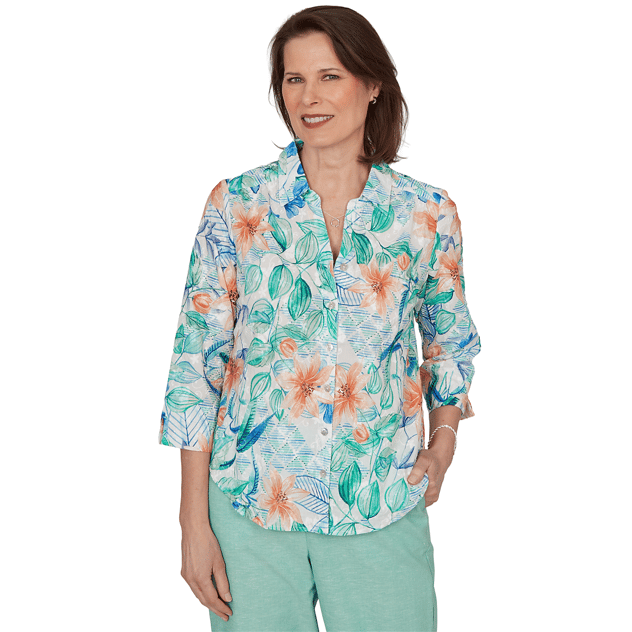 Petite Alfred Dunner Caribbean Blues Tropical Floral Blouse