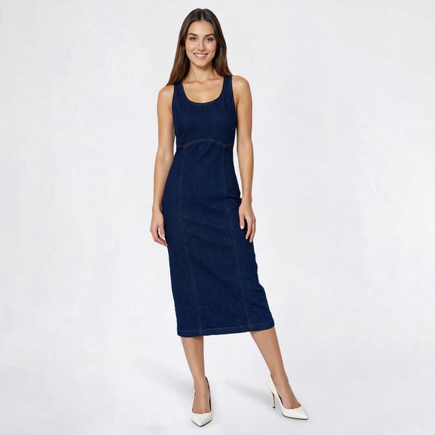Womens Bebe Sleeveless Slim Denim Midi Dress