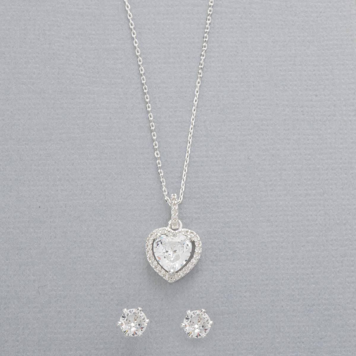 Design Collection Heart Necklace with Clear CZ Studs