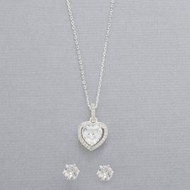 Design Collection Heart Necklace with Clear CZ Studs