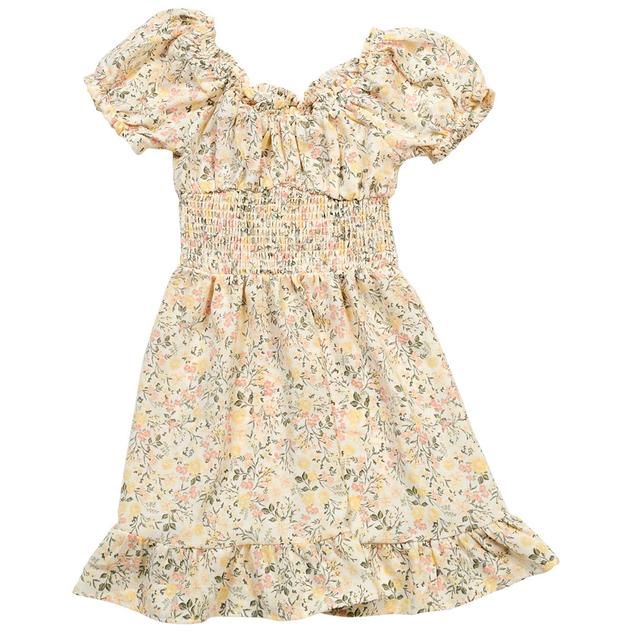 Girls (7-16) No Comment Floral Puff Sleeve Ruffle Trim Dress