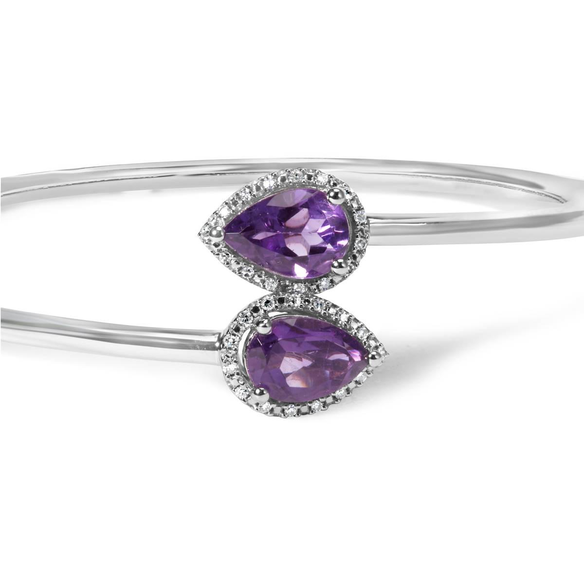 Haus of Brilliance Purple Amethyst & Diamond Bangle Bracelet