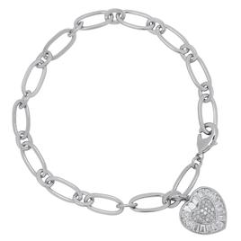 Gianni Argento Silver Plate Diamond Baguette Heart Chain Bracelet