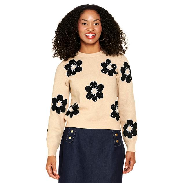 Womens Nanette Lepore Long Sleeve Floral with Pearls Sweater