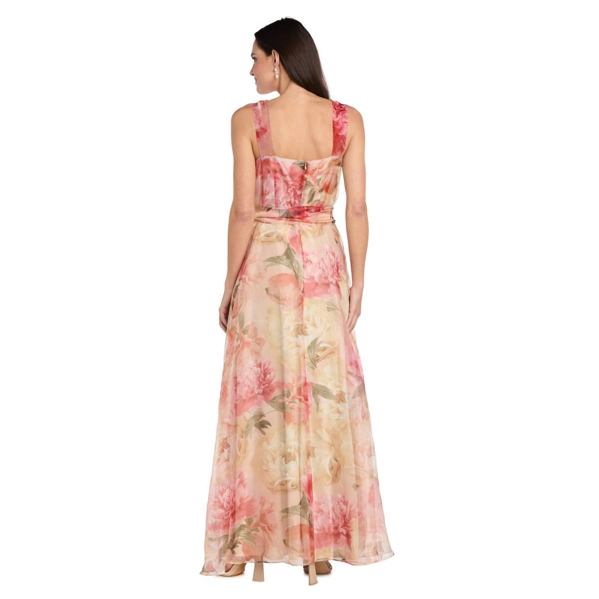 Womens R&M Richards Sleeveless Floral Organza Evening Gown