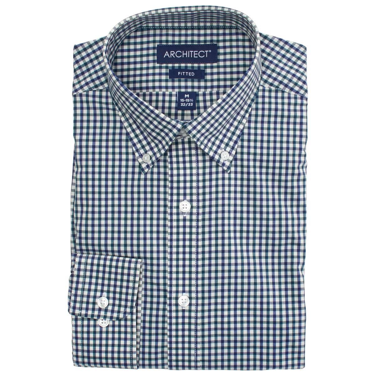 Mens Architect(R) Fitted Plaid Dress Shirt - Green/Blue Plaid