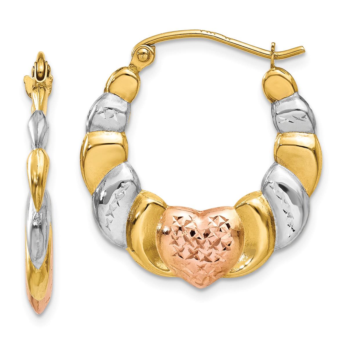 Gold Classics(tm) 14kt. Gold & Rhodium Scallop Hoop Earrings