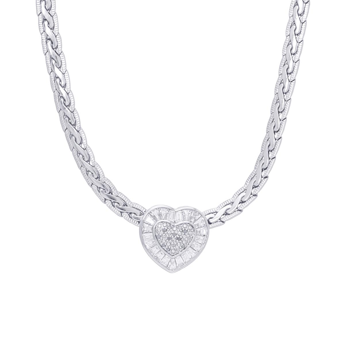 Gianni Argento 1/10ctw. Cubic Zirconia Heart Pendant Necklace