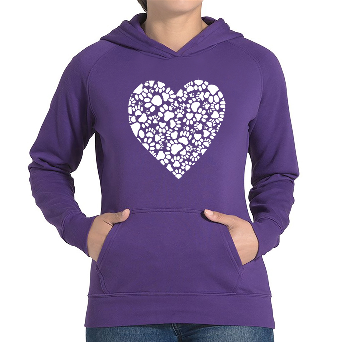 Womens LA Pop Art Paw Prints Heart - Word Art Hooded Sweatshirt