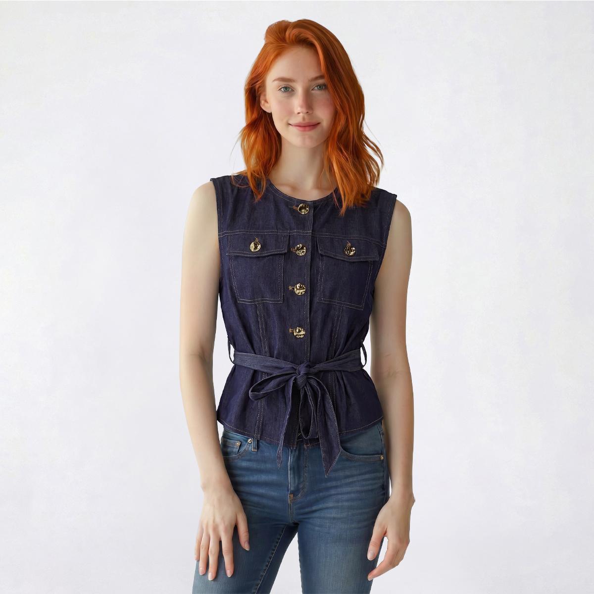 Juniors Love Tree Tie Front Denim Vest