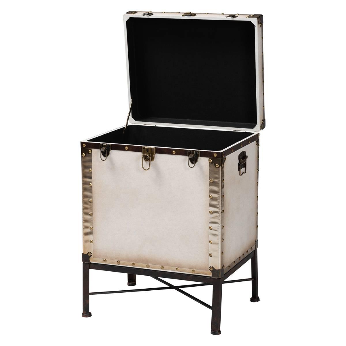 Baxton Studio Laura Vintage White Canvas Lift-Top End Table