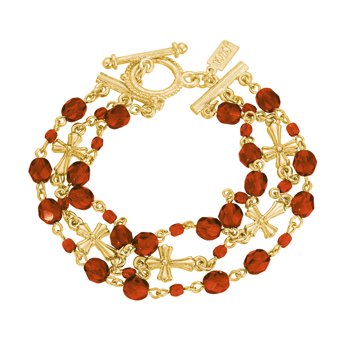 Symbols of Faith 14kt. Gold-Dipped 3-Row Bead & Cross Bracelet