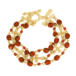 Symbols of Faith 14kt. Gold-Dipped 3-Row Bead & Cross Bracelet