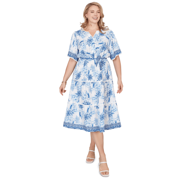 Plus Size Ruby Rd. French Riviera Floral Toile Tiered Midi Dress