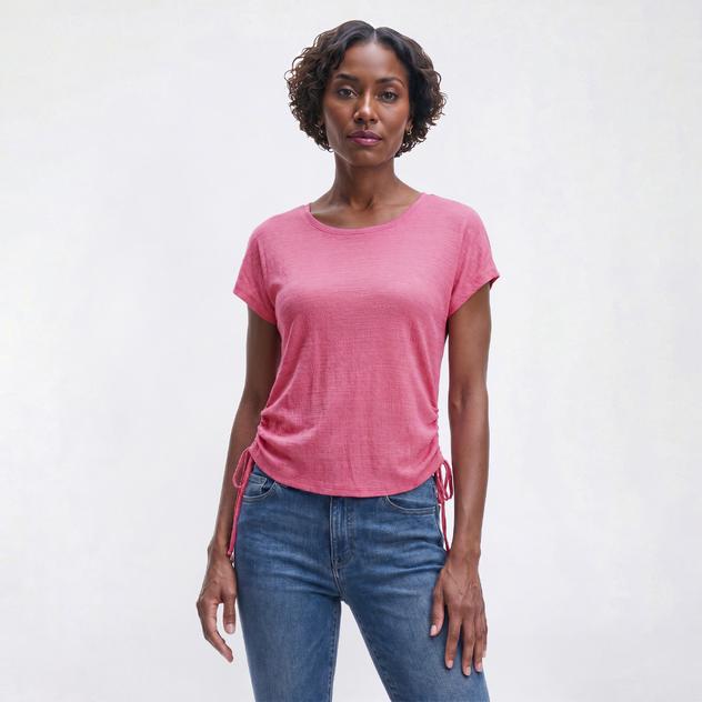 Womens Ninety Clothing Short Sleeve Side Tie Crinkle Tee