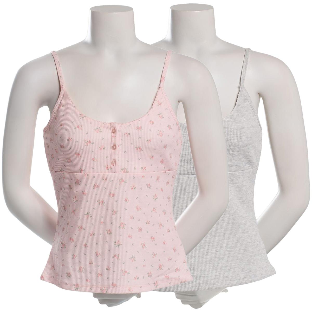 Juniors Pink Rose 2pk. Thermal Henley Tank Tops - Pink
