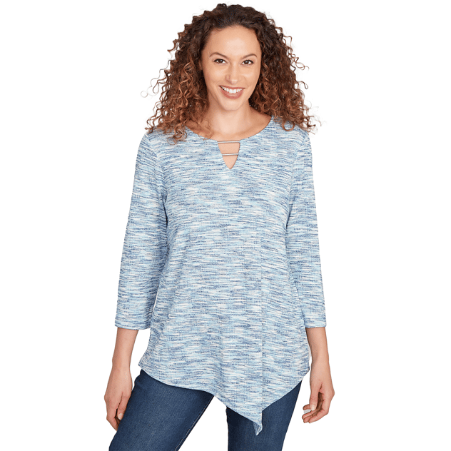 Womens Ruby Rd. Indigo Go Space Dye Asymmetric Hem Blouse
