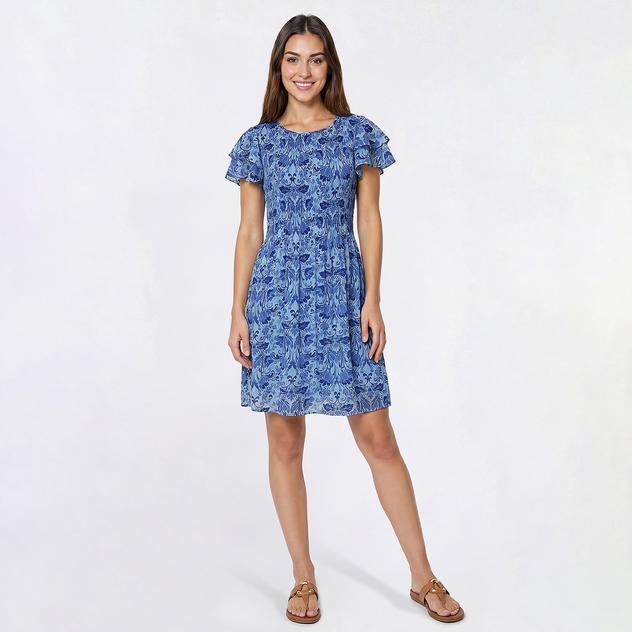 Womens Ninety Clothing Flutter Sleeve Jacquard A-Line Dress