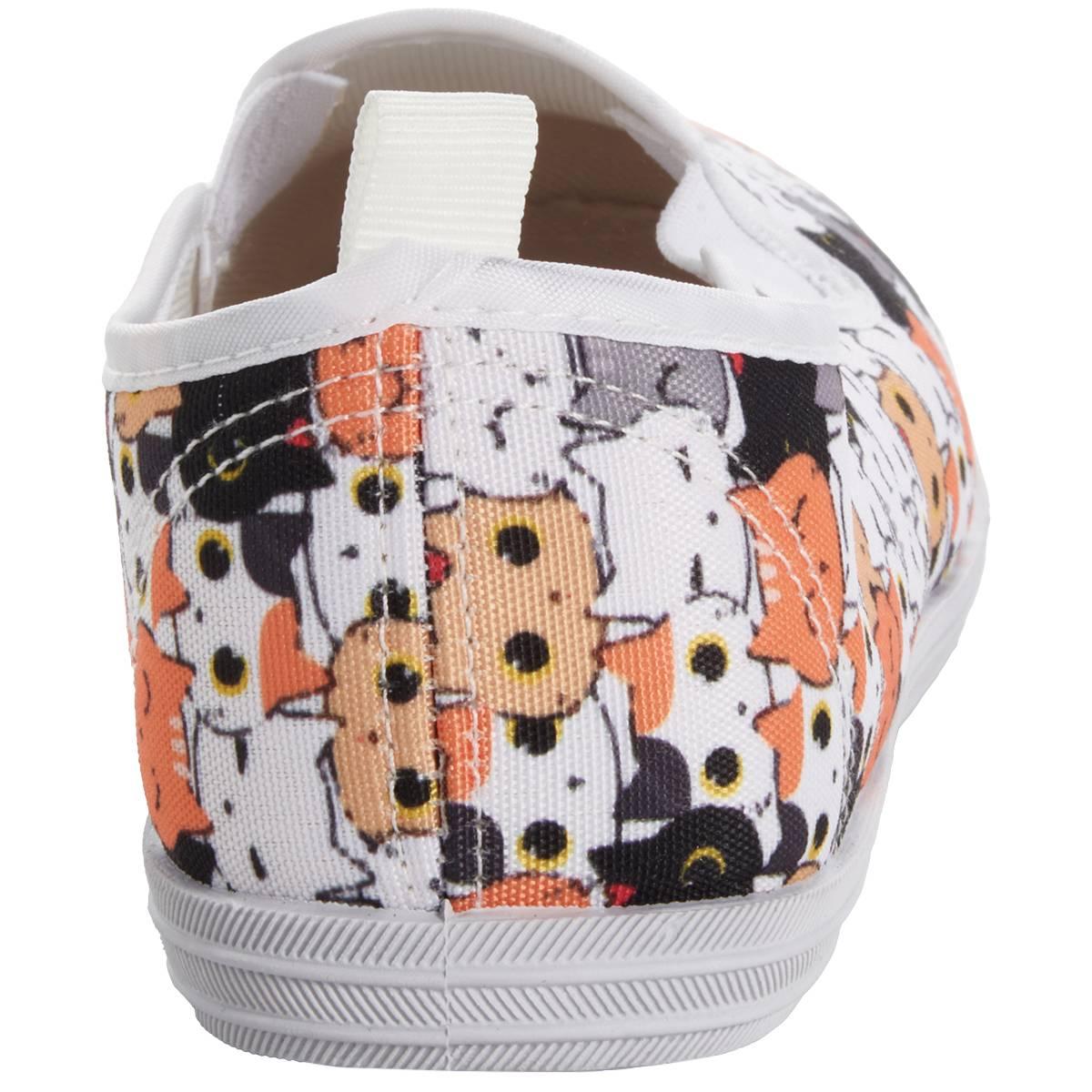 Womens Ashley Blue Canvas Cat Faces Slip On Fashion Sneakers