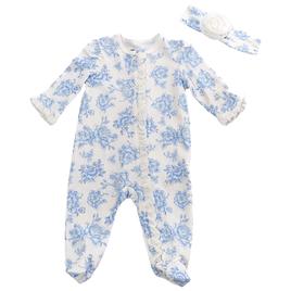 Baby Girl (NB-9M) Little Me Blue Roses Footie with Headband