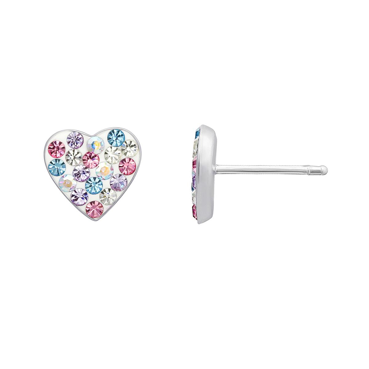 Pink & Blue Crystal Heart Stud Earrings