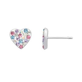 Pink & Blue Crystal Heart Stud Earrings