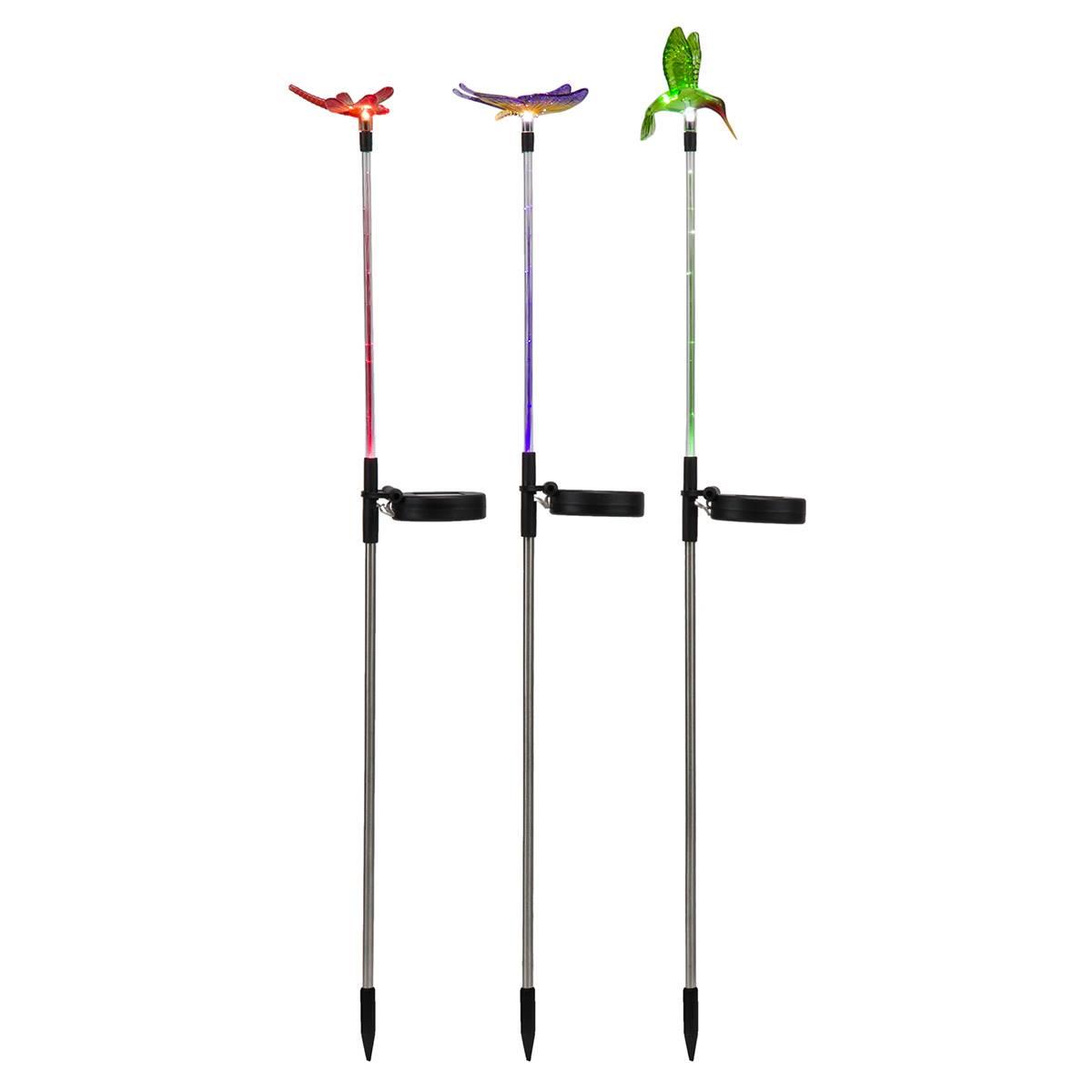 Alpine Solar Insects/Bird LED Garden Stake - Set of 3