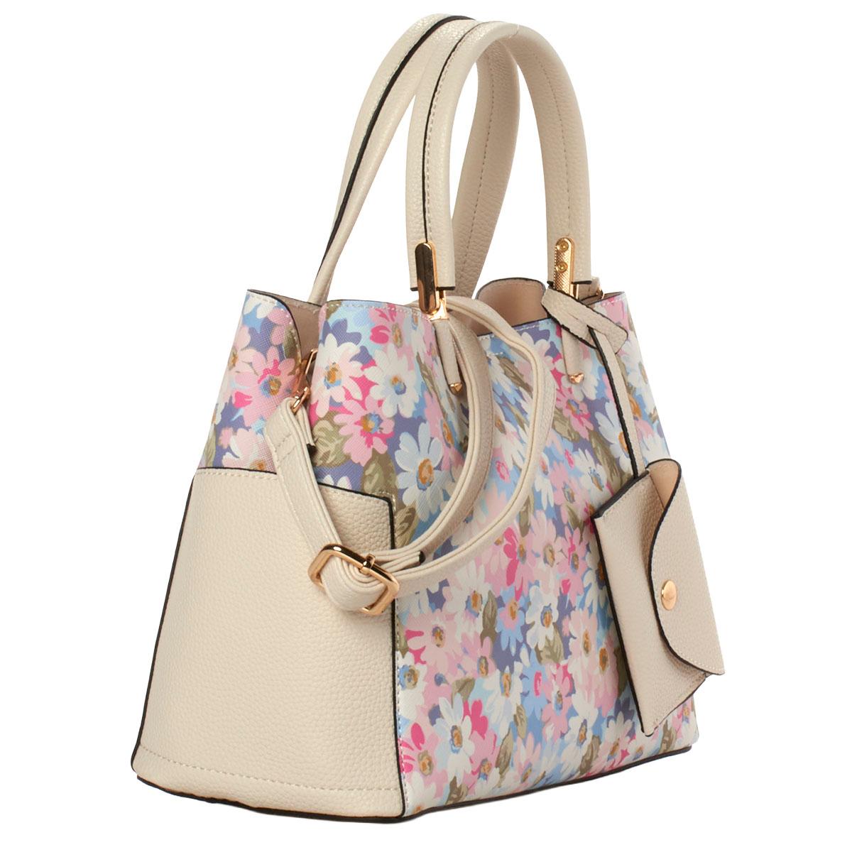 DS Fashion Triple Compartment Floral Satchel with Card Case