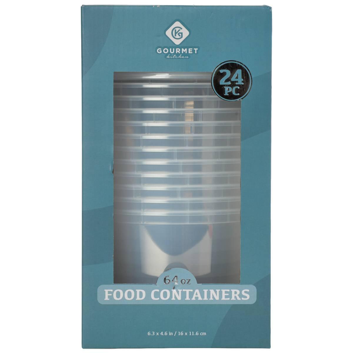 Gourmet Kitchen 64oz. Round Plastic Food Storage - 24 Piece