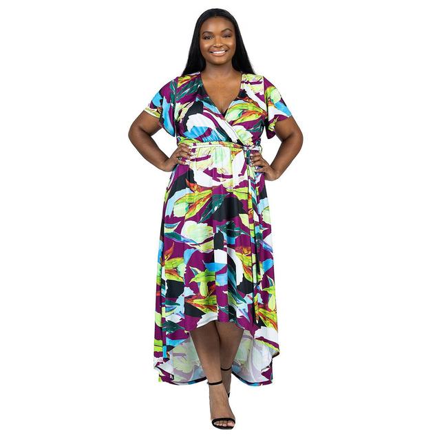 Plus Size 24/7 Comfort Apparel Floral High Low Wrap Dress