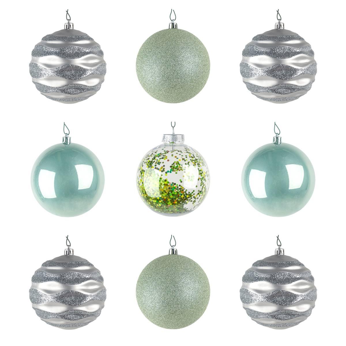 National Tree 13in. Mint & Silver Ball Ornaments - Set of 9