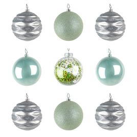 National Tree 13in. Mint & Silver Ball Ornaments - Set of 9