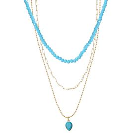Jessica Simpson Beaded & Paperclip Chain Turquoise Necklace Set