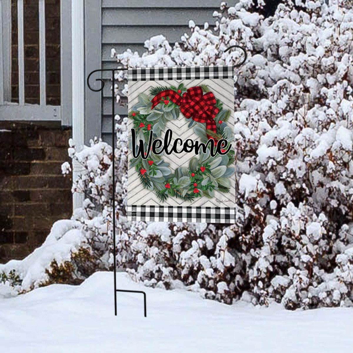 Briarwood Lane Winter Wreath Welcome Garden Flag