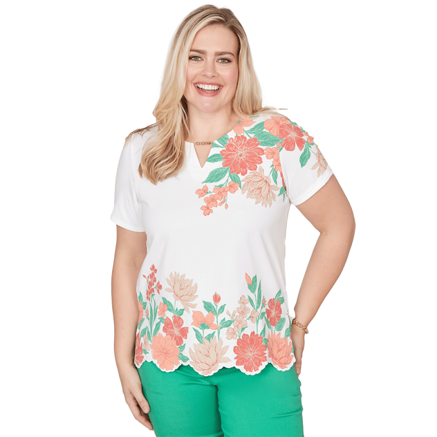 Petite Alfred Dunner Resort Living Floral Scallop Hem Blouse