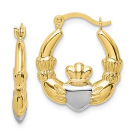 Gold Classics(tm) 10kt. &amp; Rhodium Claddagh Hollow Hoop Earrings