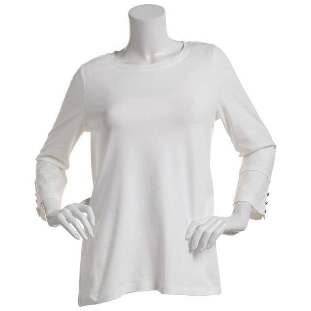 Womens Kasper Solid 3/4 Button Sleeve Crew Neck Blouse