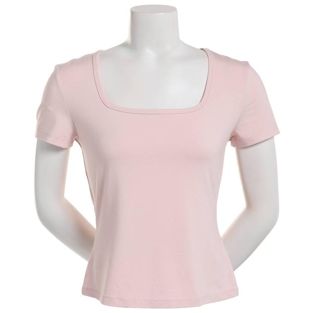Juniors Pink Rose Square Neck Fitted Tee