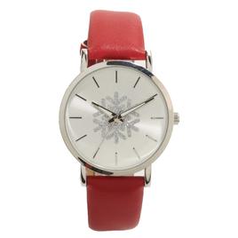 Silver-Tone Glitter Snowflake Dial With Red Strap Watch - PT10187