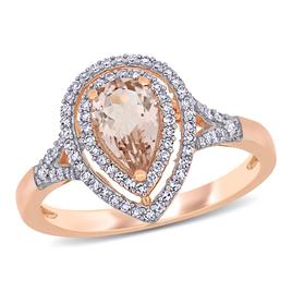 Gemstones Classics(tm) 14kt. Rose Gold Morganite Double Halo Ring