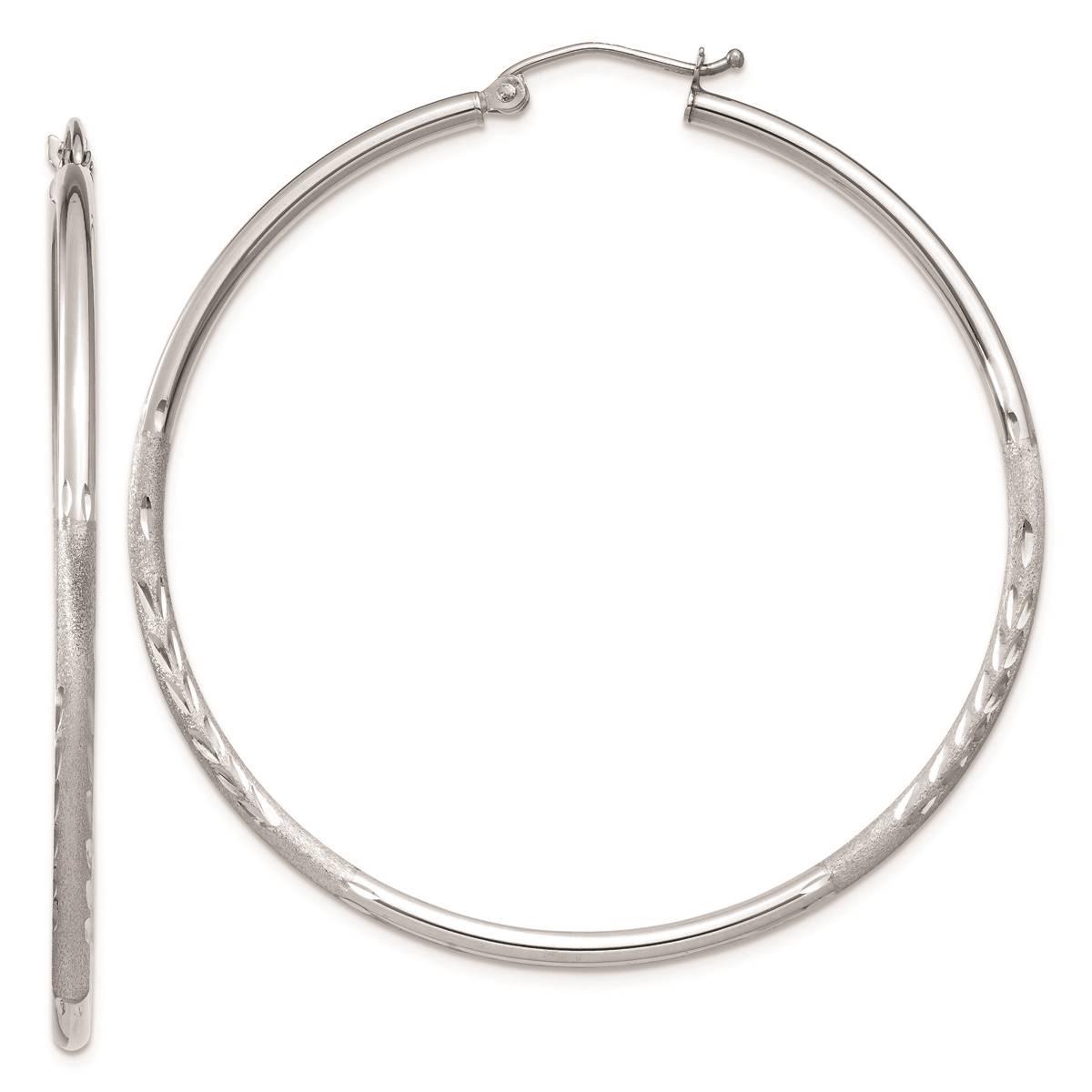Gold Classics(tm) 14k White Gold Satin 50mm Hoop Earrings