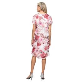 Womens SLNY Short Sleeve Floral Tiered Chiffon A-Line Dress