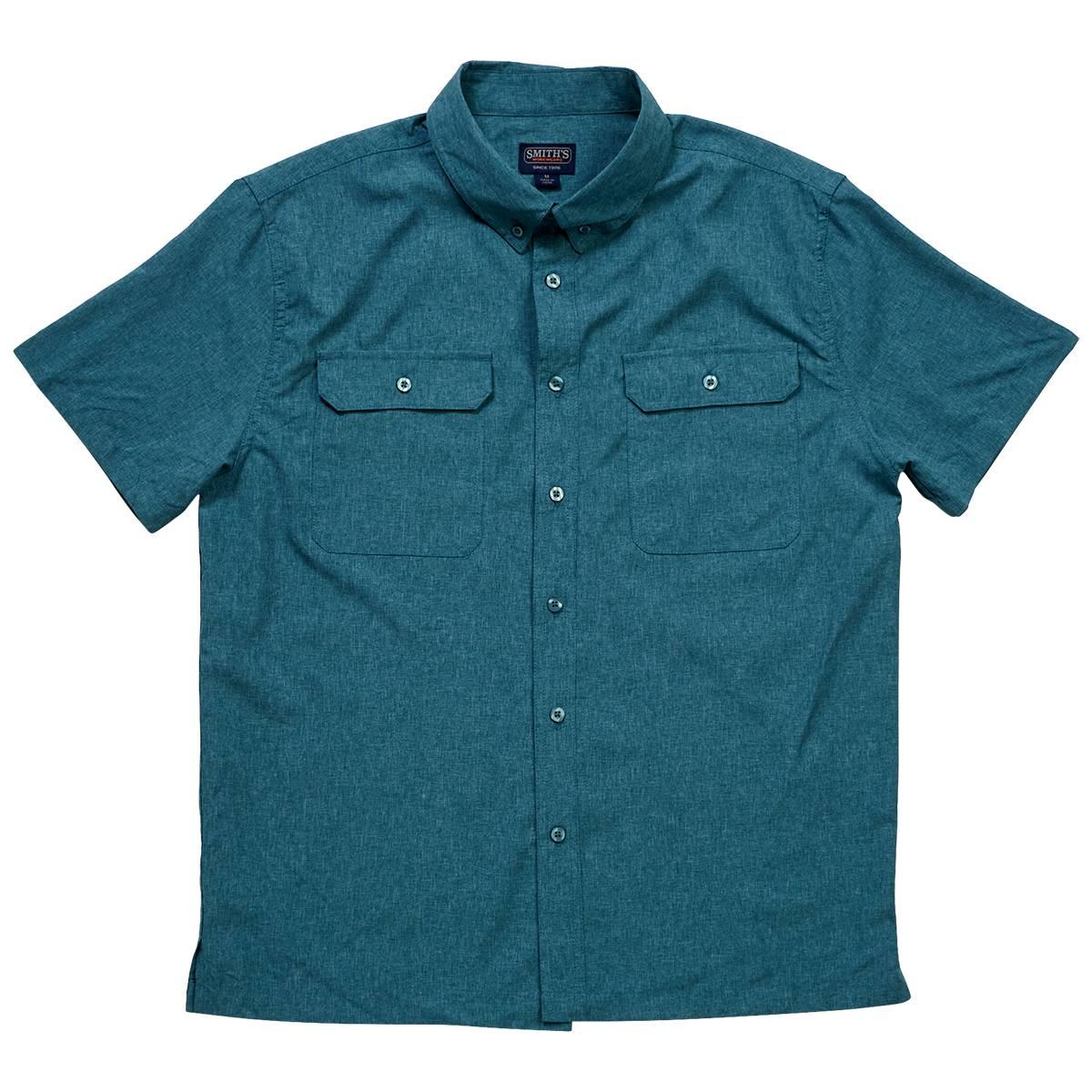 Mens Smith''s Solid Woven Short Sleeve Button Down Shirt