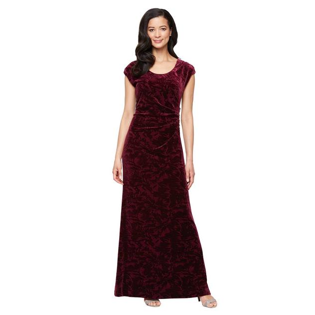 Womens SLNY Cap Sleeve Scoop Neck Velvet Evening Gown