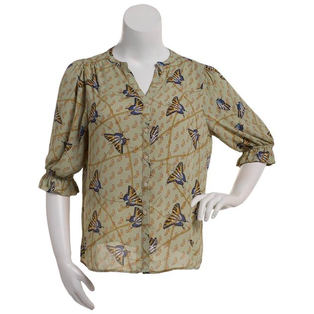Plus Size NY Collection Ruffle Sleeve Split Neck Butterfly Blouse