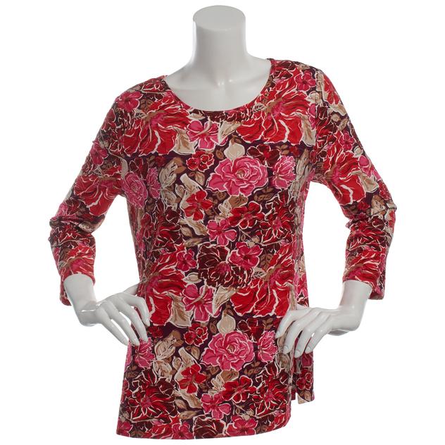 Womens Emily Daniels 3/4 Sleeve Tonal Floral Scoop Neck Blouse