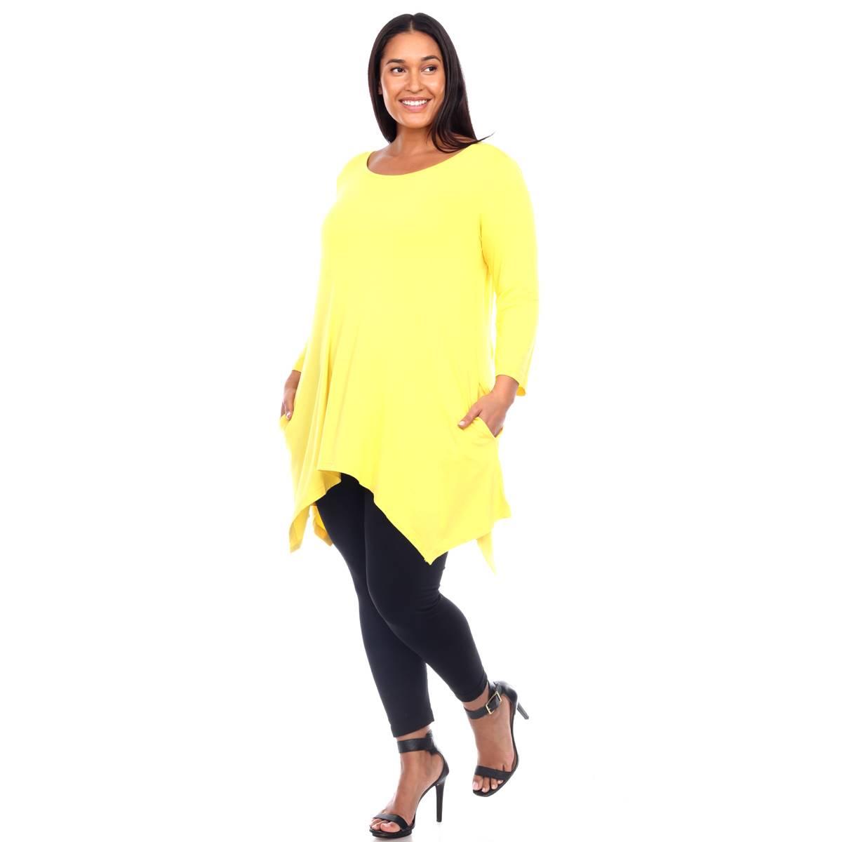 Plus Size White Mark Long Sleeve Tunic With Side Pocket