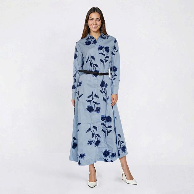 Womens Harlow & Rose Long Sleeve Floral Stripe Poplin Shirtdress