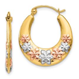 Gold Classics(tm) 14kt. Gold &amp; Rhodium Flowers Hoop Earrings