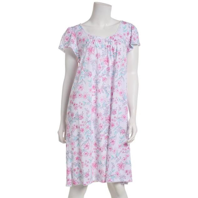 Womens Miss Elaine Short Sleeve Floral Nightgown